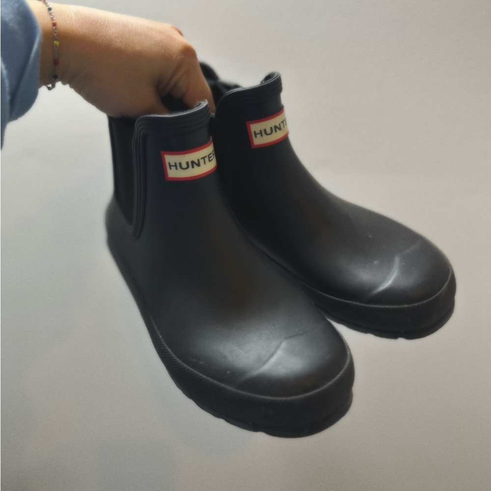 Hunter Black Short Chelsea Rain Ankle Boots
